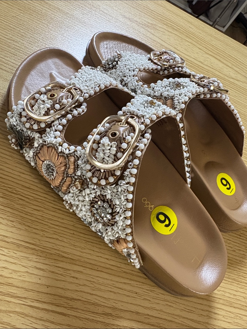 House of Harlow 1960 Beaded Floral Buckle Mules with Cream Accents size 9